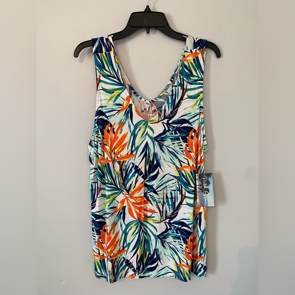 Palm Grove Tropical Print Tank Top size Large